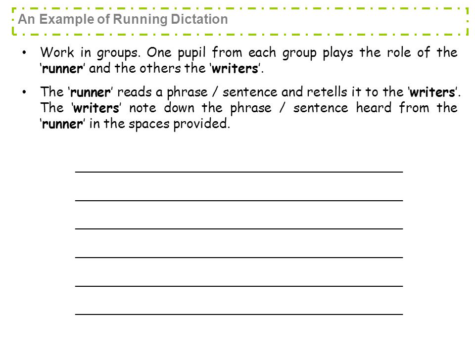 An Example of Running Dictation Work in groups.