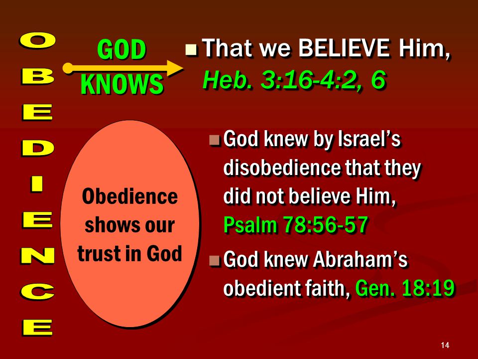 14 That we BELIEVE Him, Heb. 3:16-4:2, 6 That we BELIEVE Him, Heb.