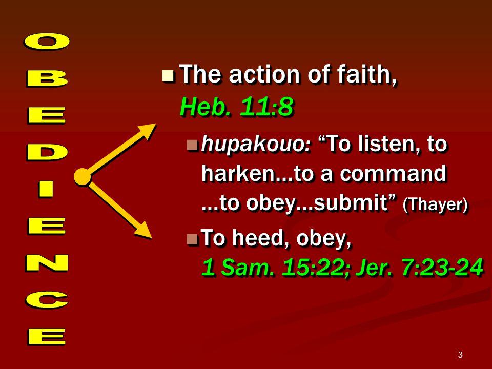 3 The action of faith, Heb. 11:8 The action of faith, Heb.