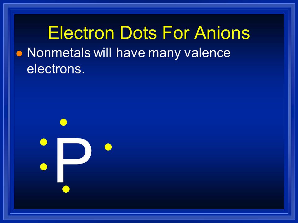 Electron Dots For Anions l Nonmetals will have many valence electrons. P