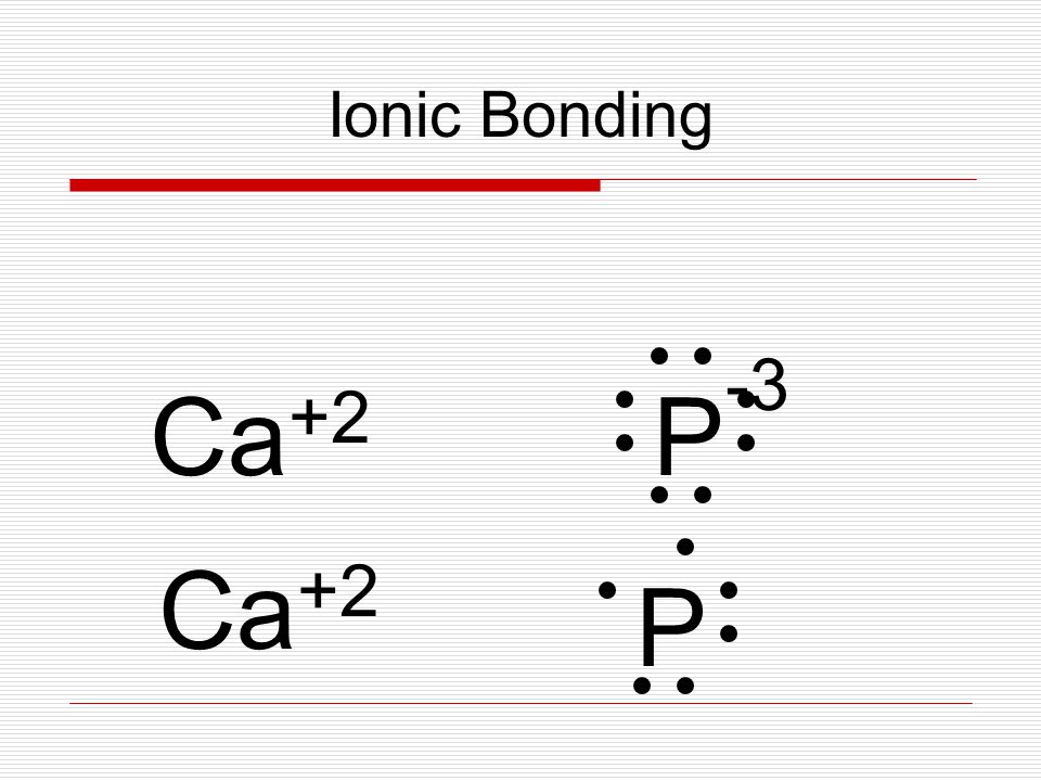 Ionic Bonding Ca +2 P -3 Ca +2 P