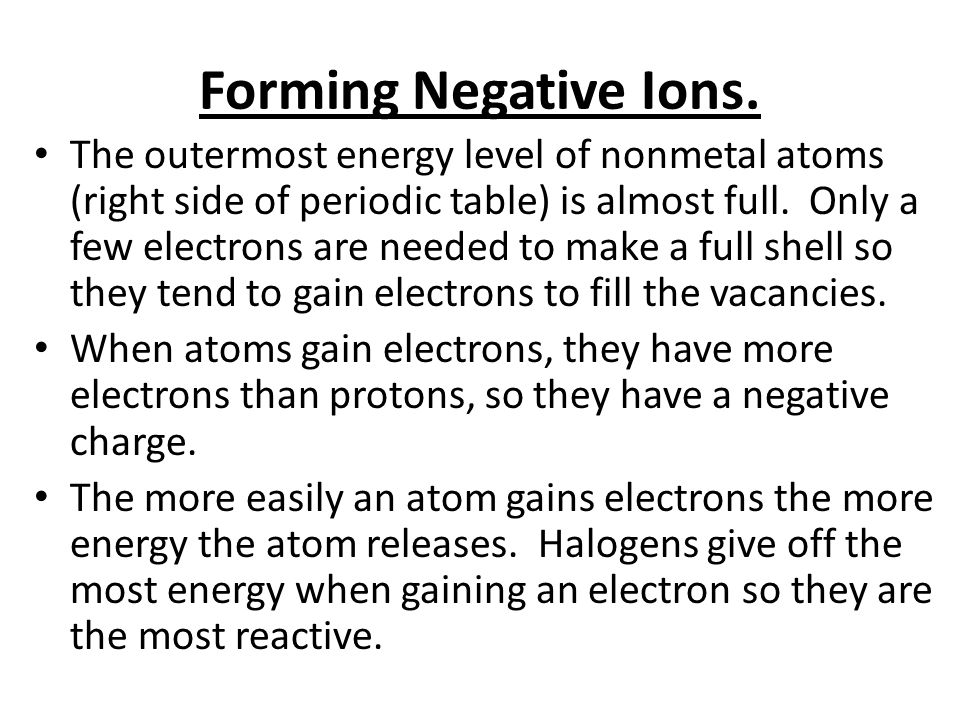 Forming Negative Ions.