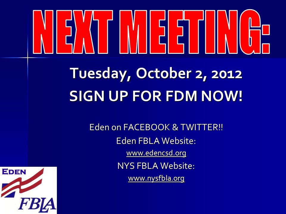 Tuesday, October 2, 2012 SIGN UP FOR FDM NOW. Eden on FACEBOOK & TWITTER!.