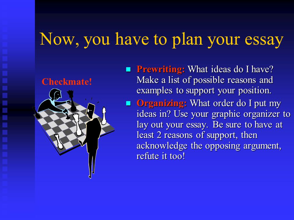 Now, you have to plan your essay Prewriting: What ideas do I have.