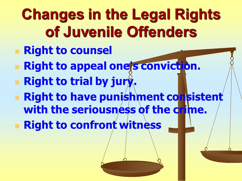 Changes in the Legal Rights of Juvenile Offenders Right to counsel Right to appeal one s conviction.
