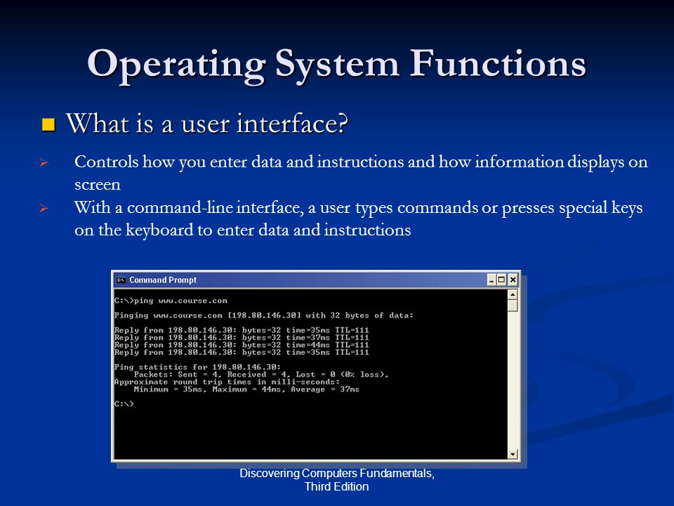 Discovering Computers Fundamentals, Third Edition Operating System Functions What is a user interface.
