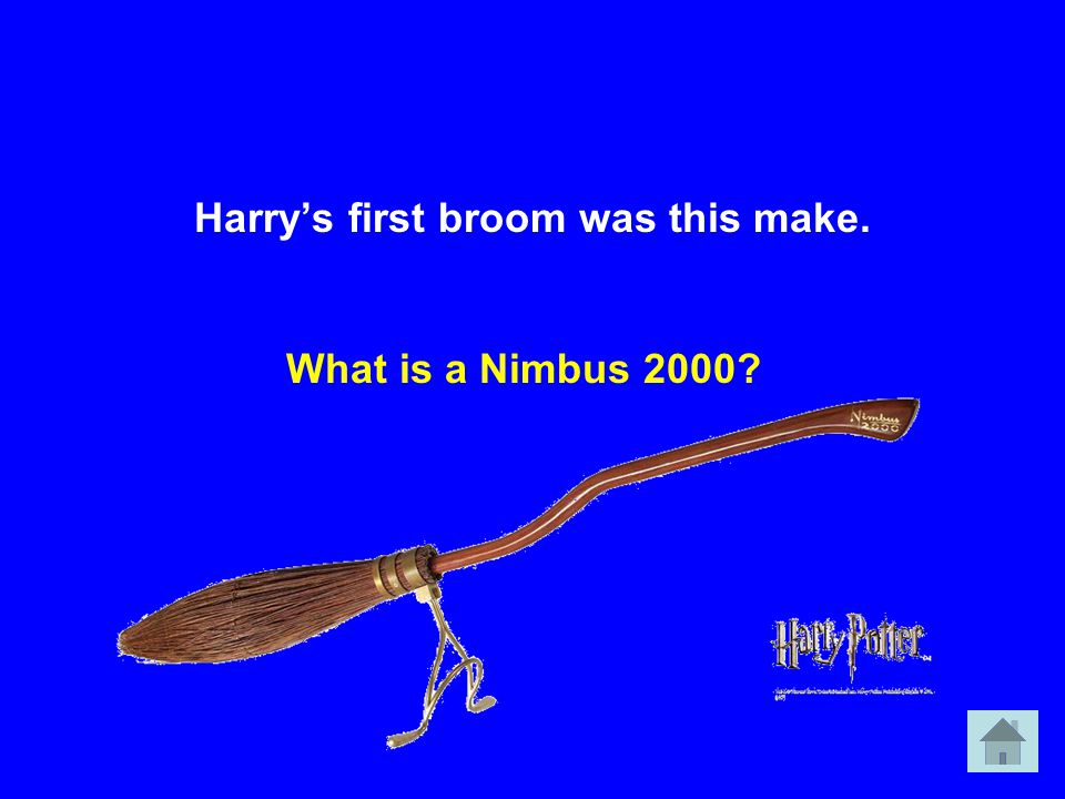 Harry’s first broom was this make. What is a Nimbus 2000