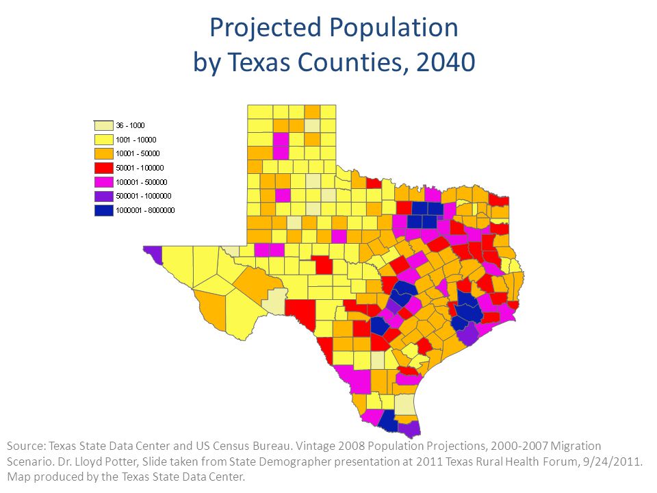 Projected Population by Texas Counties, 2040 Source: Texas State Data Center and US Census Bureau.