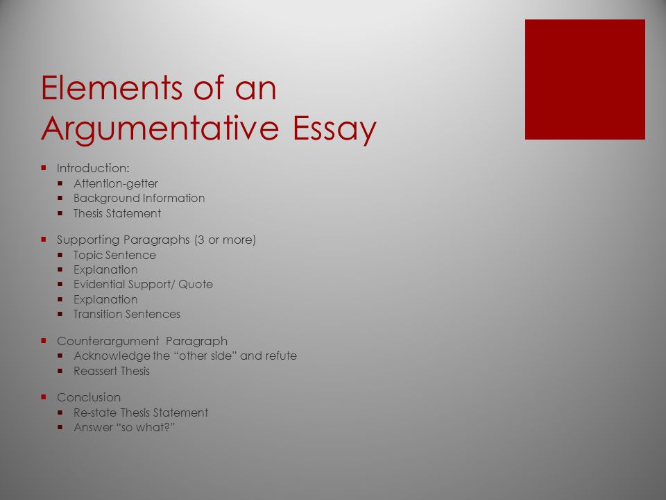Elements of an argumentative essay powerpoint