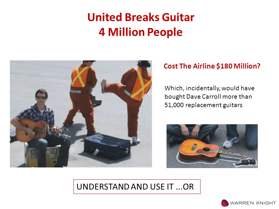 United Breaks Guitar 4 Million People Cost The Airline $180 Million.