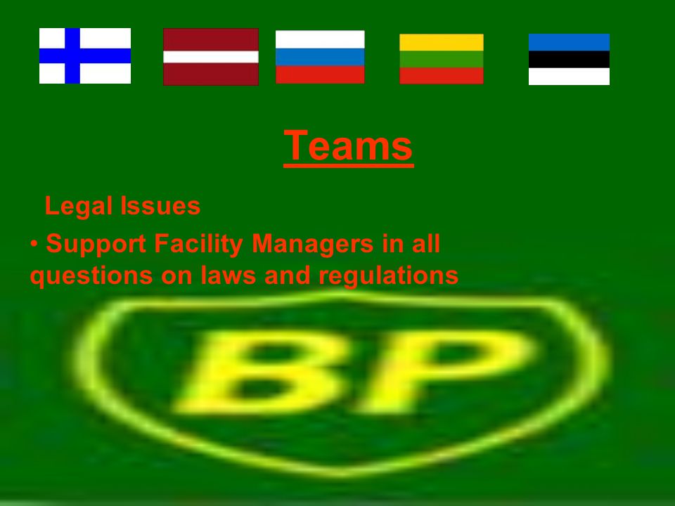 Teams Legal Issues Support Facility Managers in all questions on laws and regulations