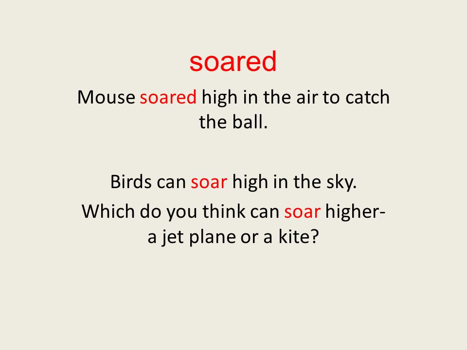 soared Mouse soared high in the air to catch the ball.