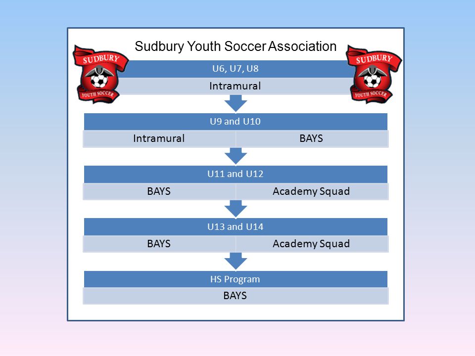 HS Program BAYS U13 and U14 BAYSAcademy Squad U11 and U12 BAYSAcademy Squad U9 and U10 IntramuralBAYS U6, U7, U8 Intramural Sudbury Youth Soccer Association