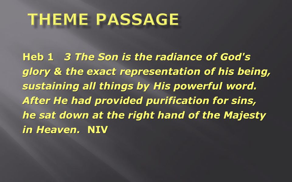 Heb 1 3 The Son is the radiance of God s glory & the exact representation of his being, sustaining all things by His powerful word.
