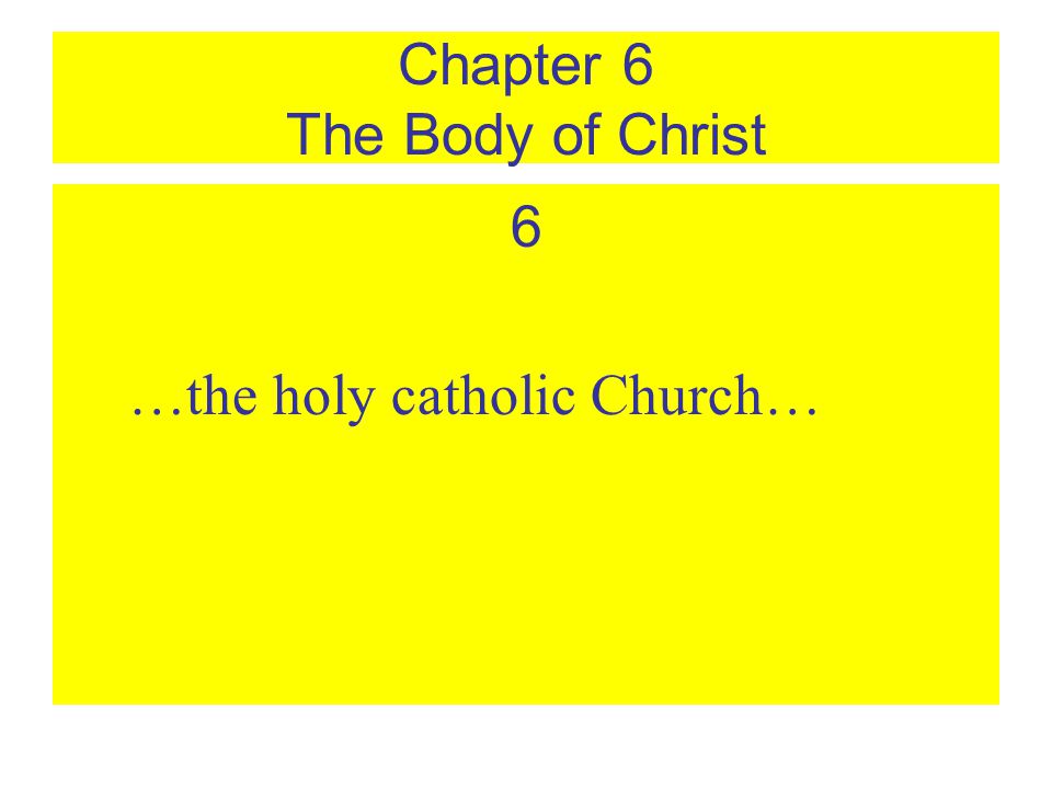 Chapter 6 The Body of Christ 6 …the holy catholic Church…