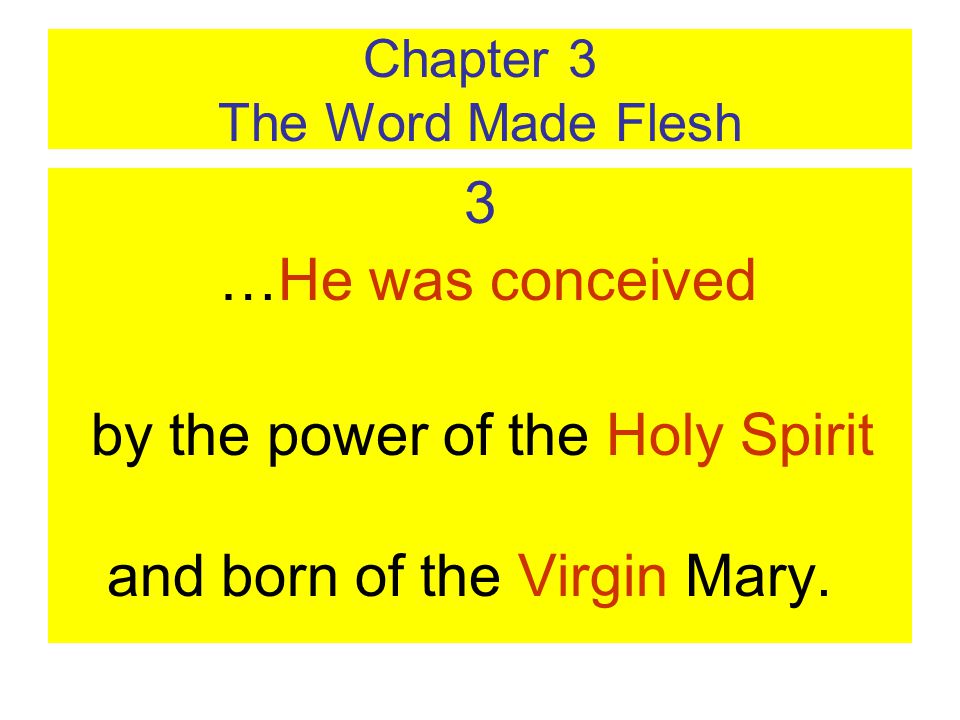 Chapter 3 The Word Made Flesh 3 …He was conceived by the power of the Holy Spirit and born of the Virgin Mary.