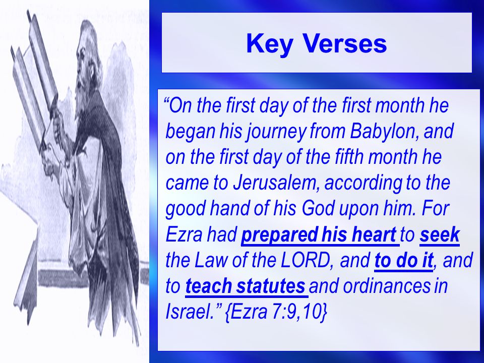 On the first day of the first month he began his journey from Babylon, and on the first day of the fifth month he came to Jerusalem, according to the good hand of his God upon him.