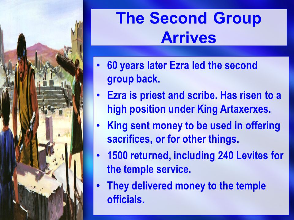 The Second Group Arrives 60 years later Ezra led the second group back.