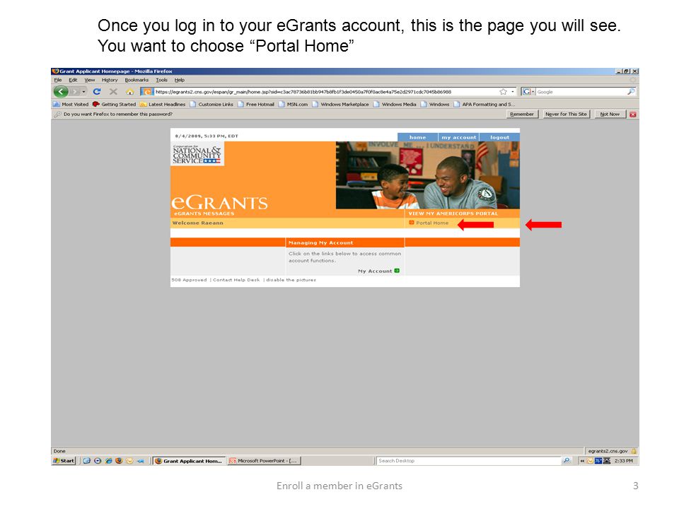 Once you log in to your eGrants account, this is the page you will see.