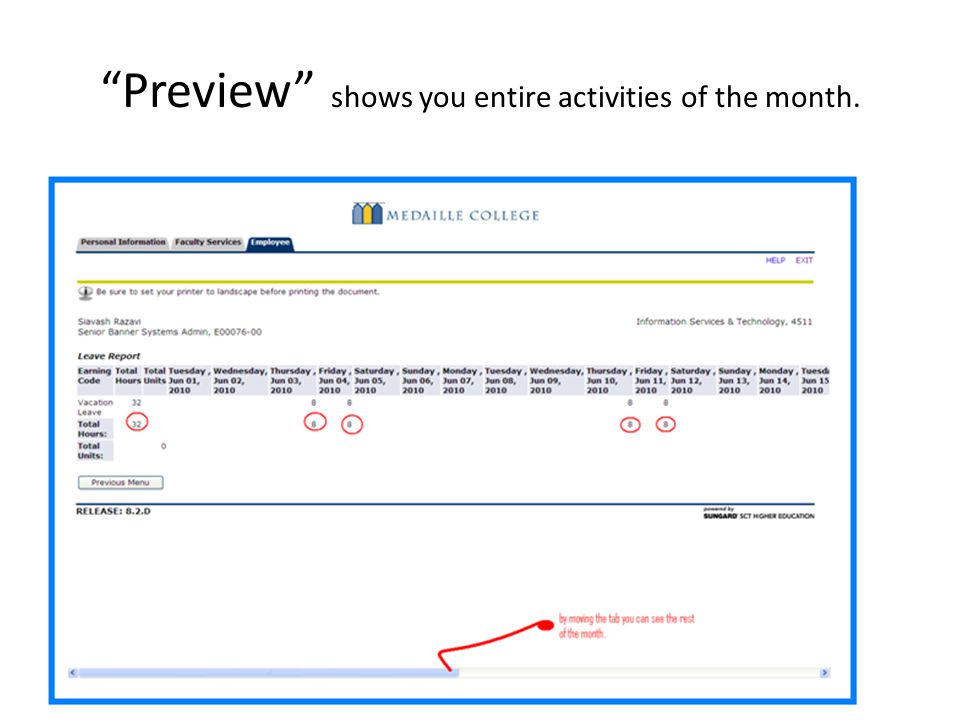 Preview shows you entire activities of the month.
