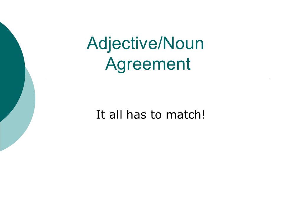 Adjective/Noun Agreement It all has to match!