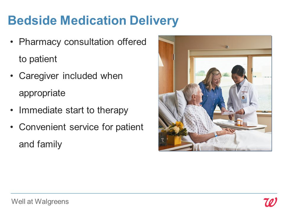 Pharmacy consultation offered to patient Caregiver included when appropriate Immediate start to therapy Convenient service for patient and family Bedside Medication Delivery