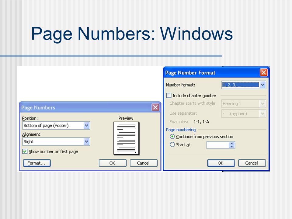 Page Numbers: Windows