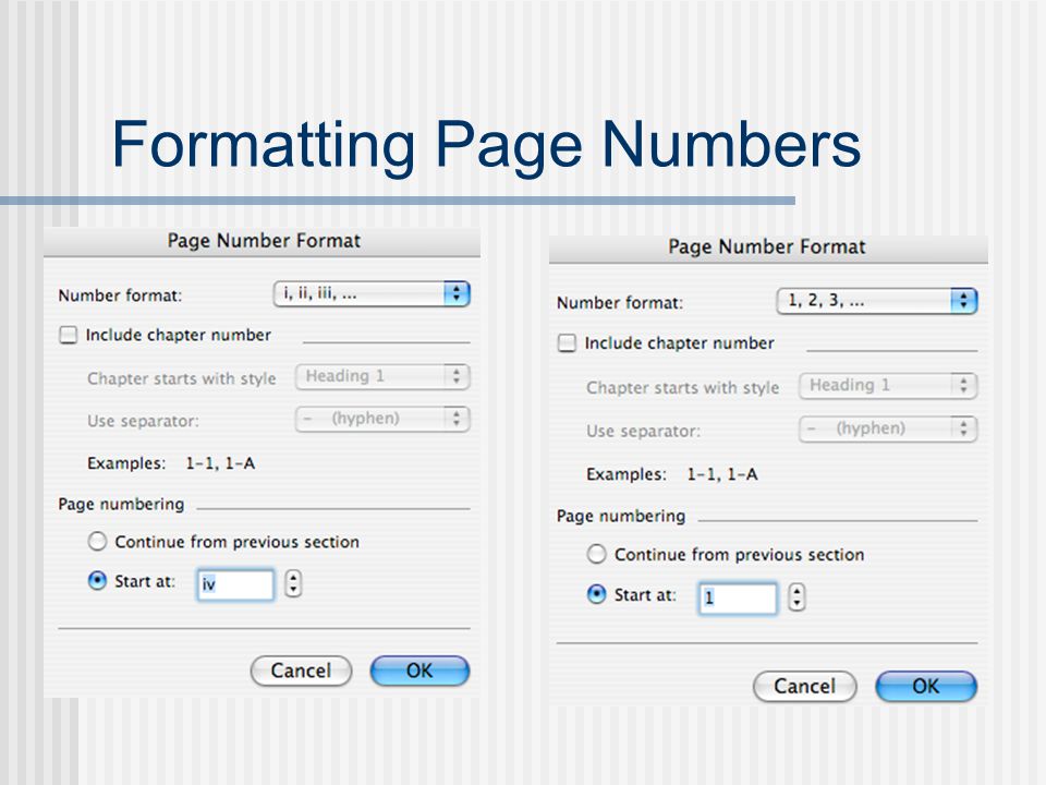 Formatting Page Numbers