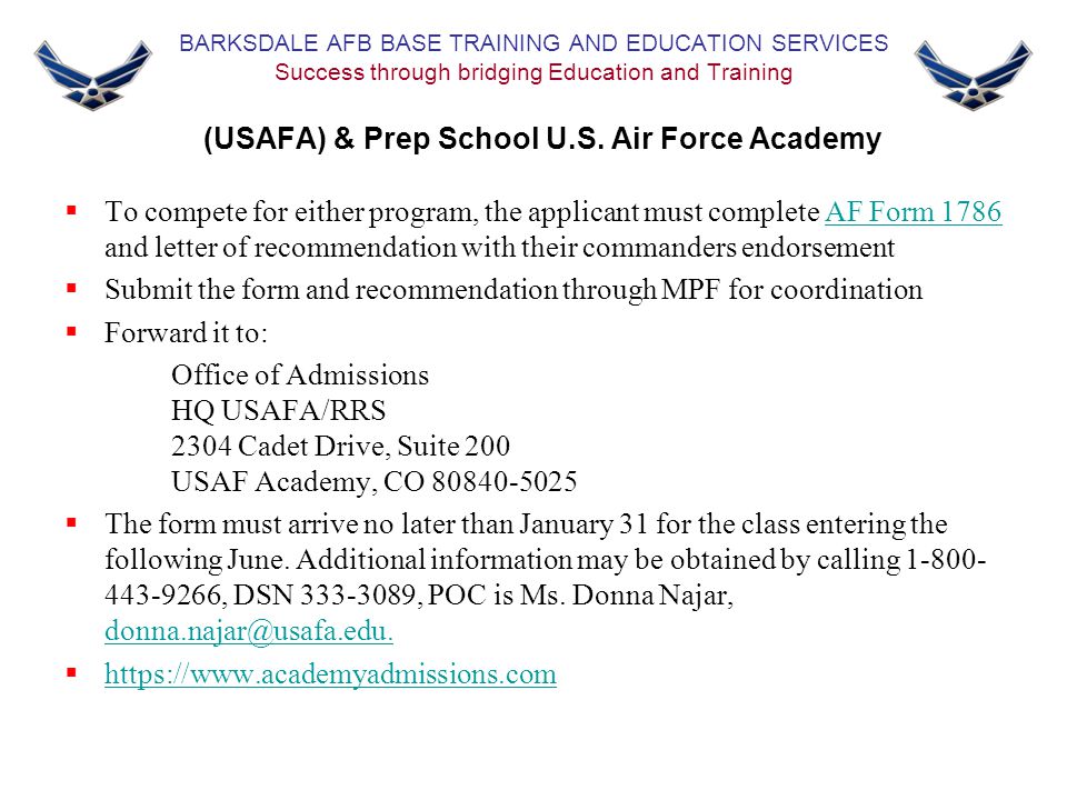 miss lashawnda a walters a s b a m a guidance school air force academy letter of recommendation