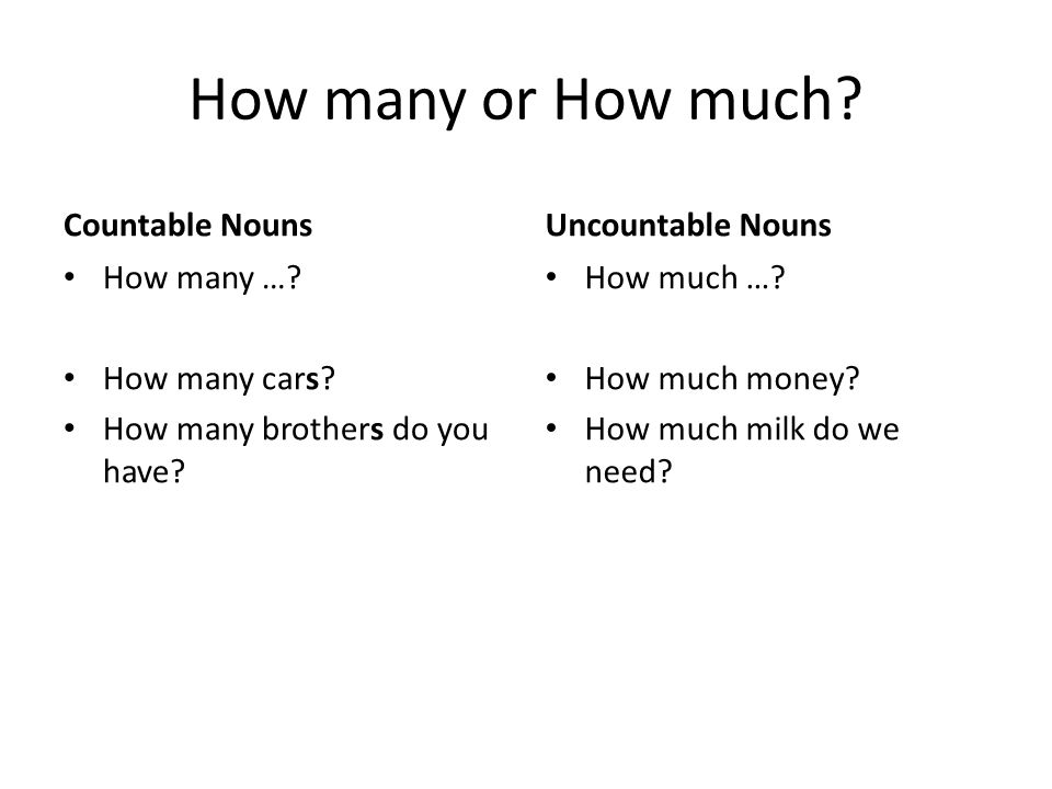 How many or How much. Countable Nouns How many ….