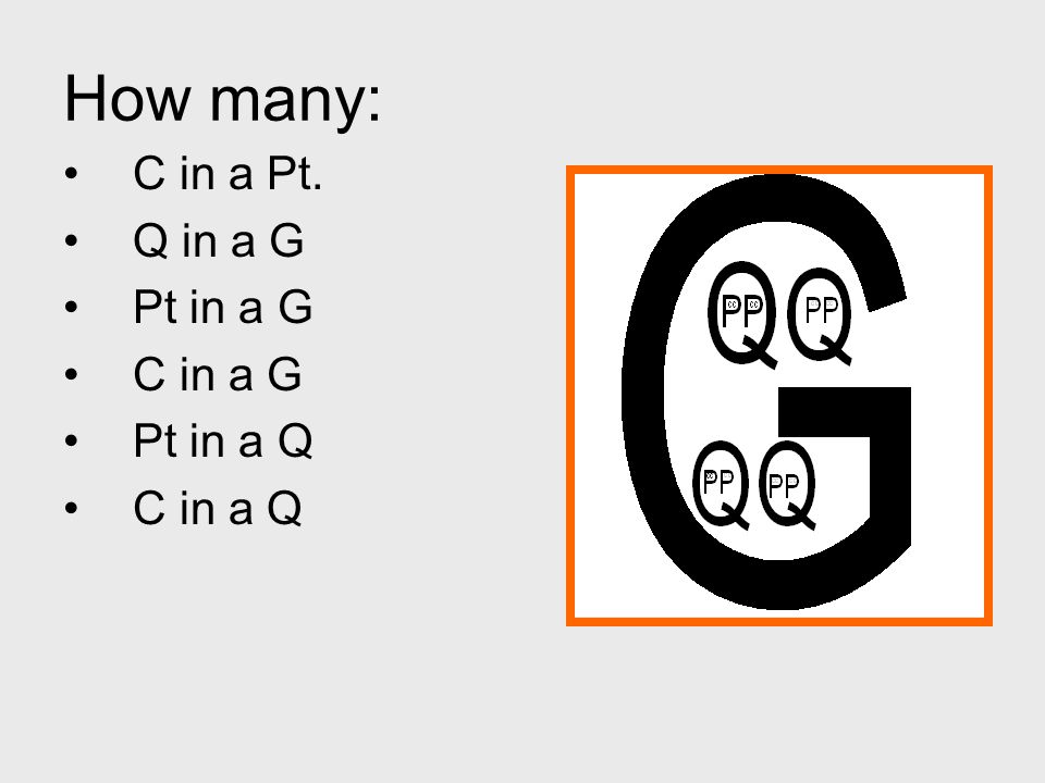 How many: C in a Pt. Q in a G Pt in a G C in a G Pt in a Q C in a Q