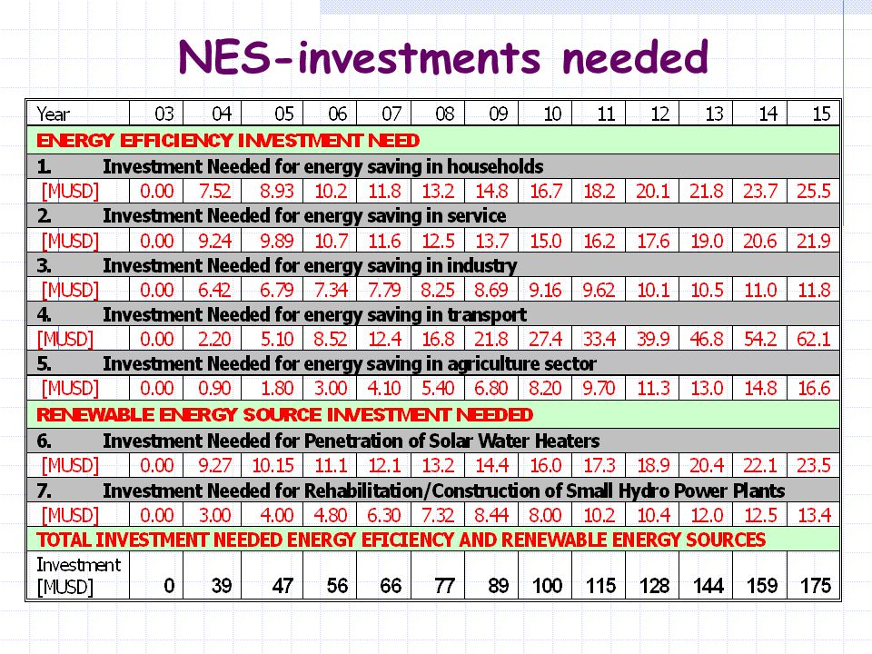 NES-investments needed