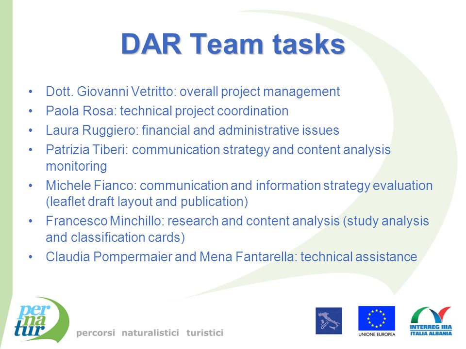 DAR Team tasks Dott.