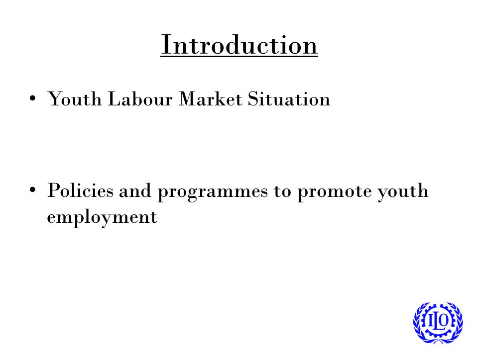 Introduction Youth Labour Market Situation Policies and programmes to promote youth employment 2