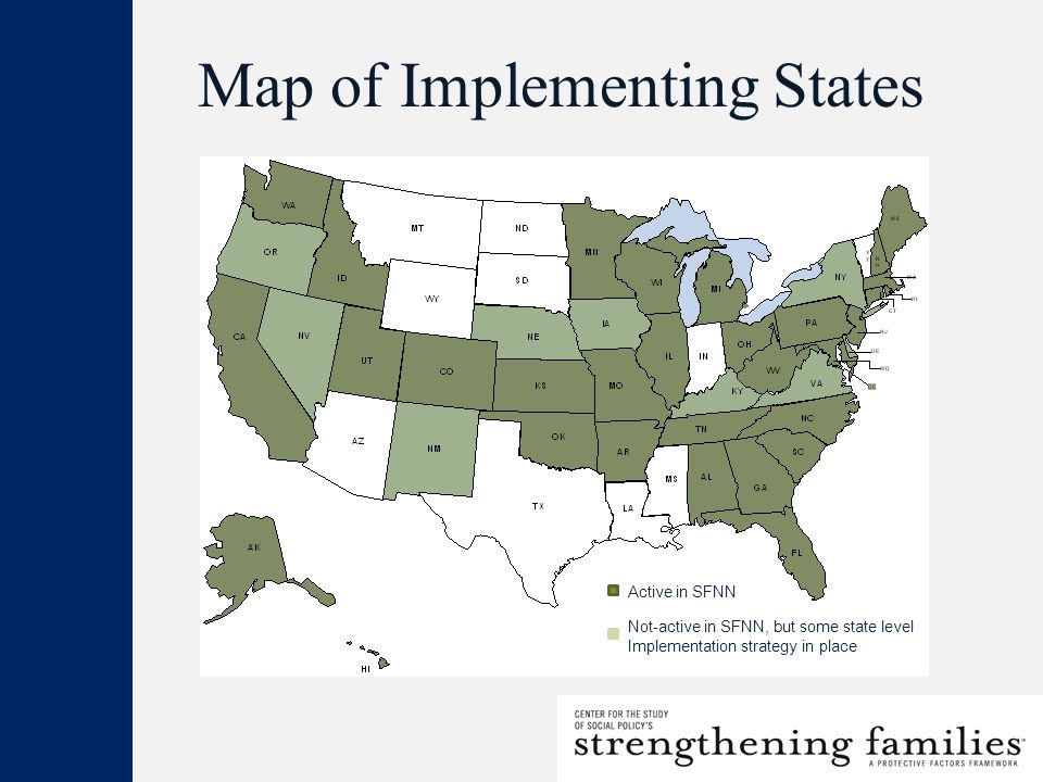 Map of Implementing States Active in SFNN Not-active in SFNN, but some state level Implementation strategy in place