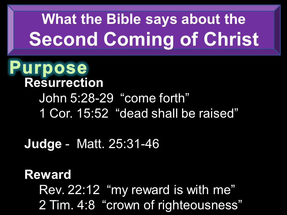 What the Bible says about the Second Coming of Christ Resurrection John 5:28-29 come forth 1 Cor.