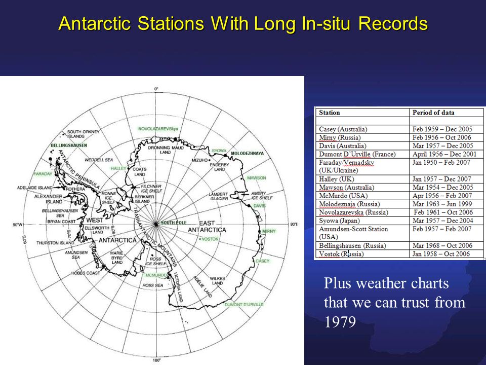 Antarctic Stations With Long In-situ Records Plus weather charts that we can trust from 1979