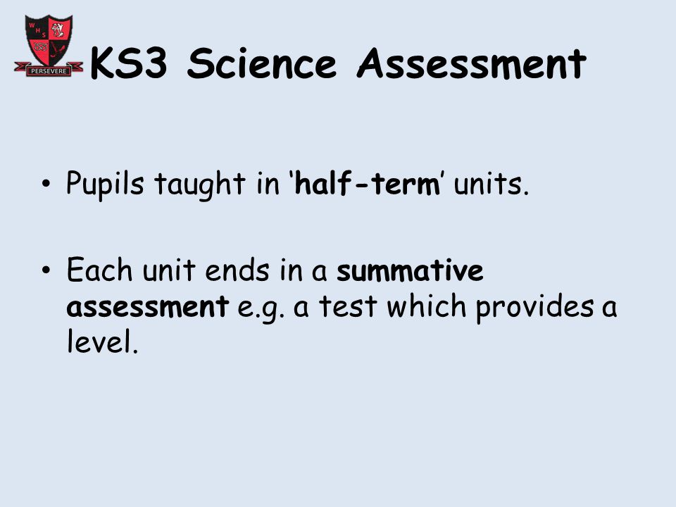 KS3 Science Assessment Pupils taught in ‘half-term’ units.
