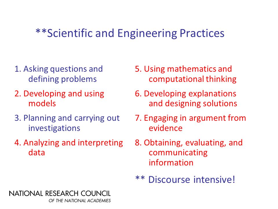 **Scientific and Engineering Practices 1. Asking questions and defining problems 2.