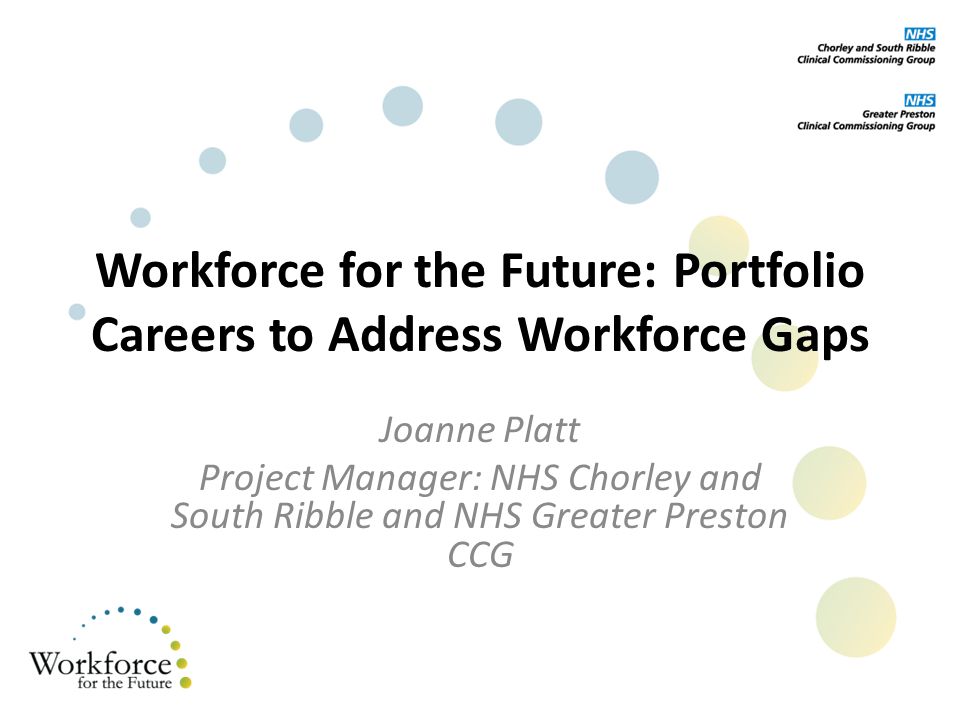 Workforce for the Future: Portfolio Careers to Address Workforce Gaps Joanne Platt Project Manager: NHS Chorley and South Ribble and NHS Greater Preston CCG