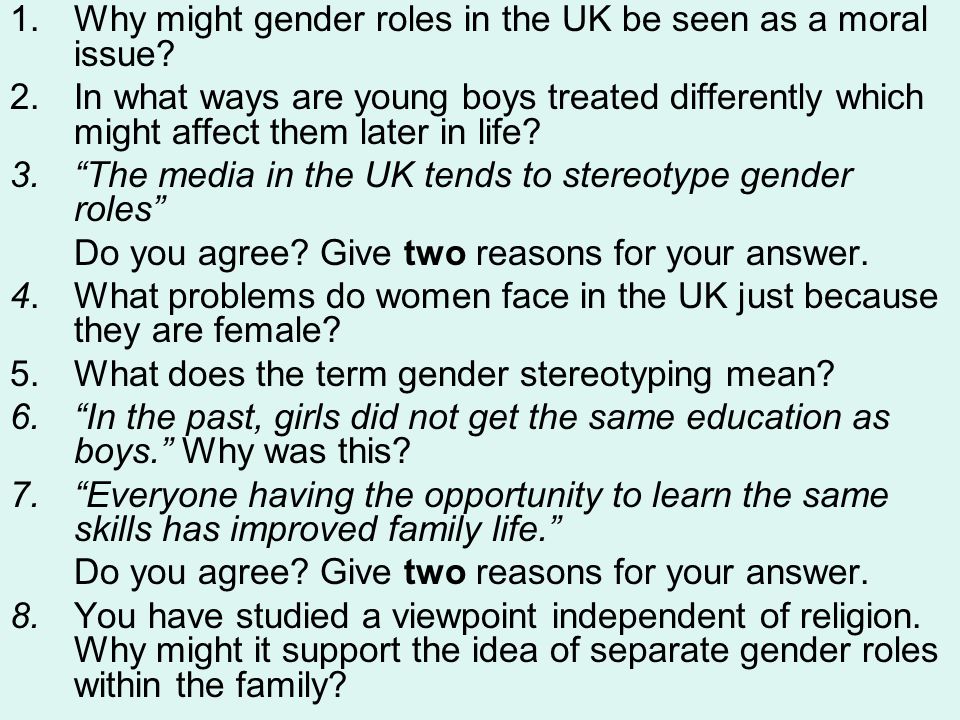 1.Why might gender roles in the UK be seen as a moral issue.