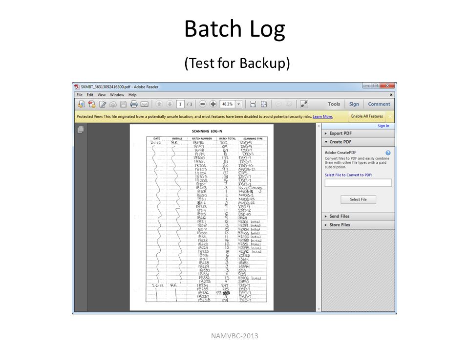 Batch Log (Test for Backup) NAMVBC-2013
