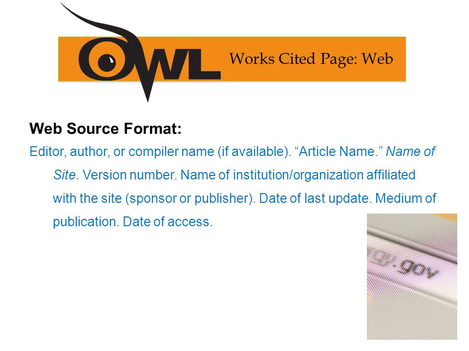 Web Source Format: Editor, author, or compiler name (if available).