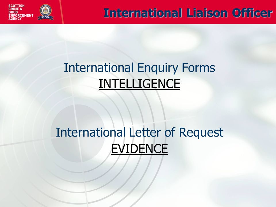 International Liaison Officer International Enquiry Forms INTELLIGENCE International Letter of Request EVIDENCE