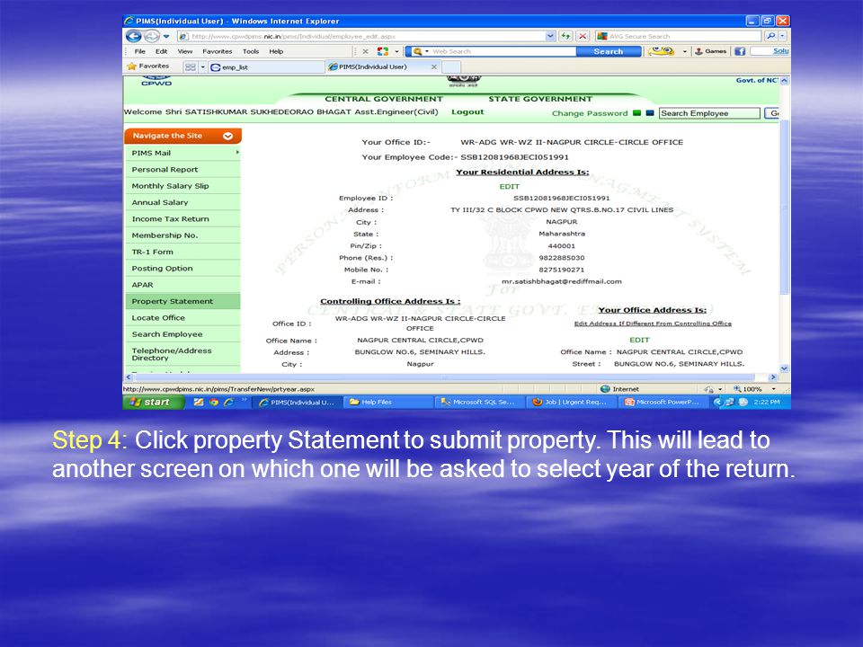 Step 4: Click property Statement to submit property.