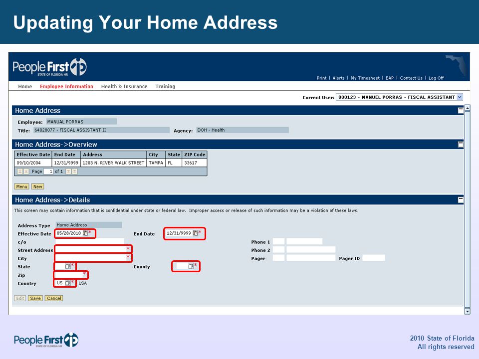 Updating Your Home Address 2010 State of Florida All rights reserved