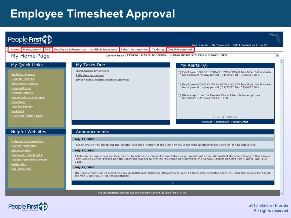 Employee Timesheet Approval 2010 State of Florida All rights reserved