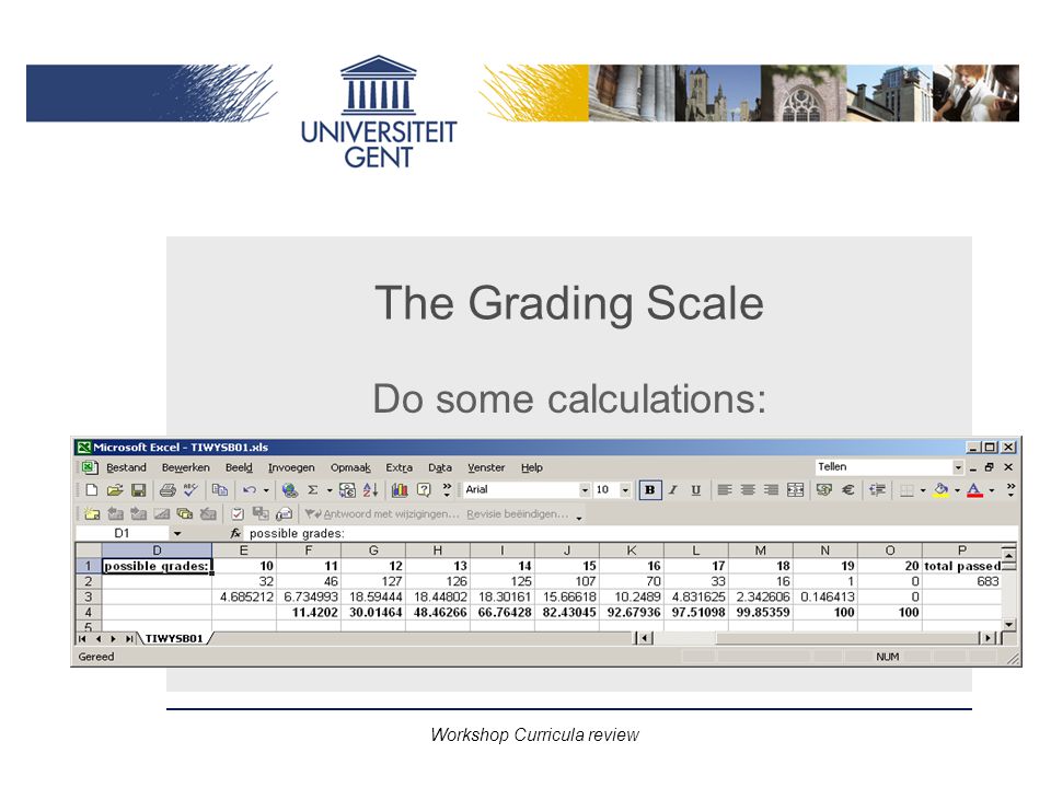 Workshop Curricula review The Grading Scale Do some calculations: