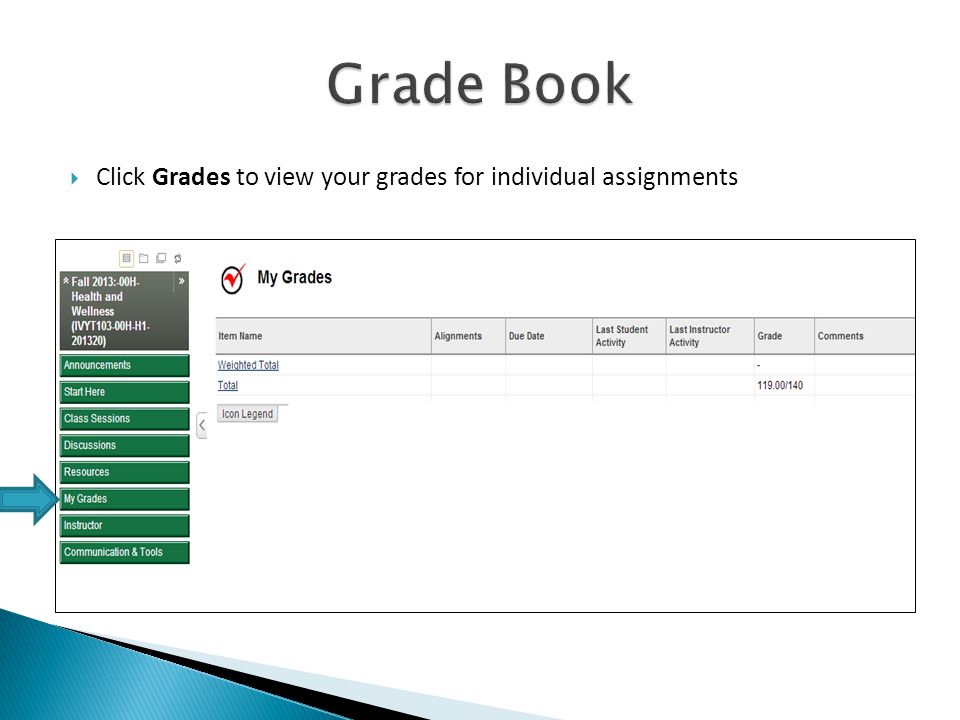 Click Grades to view your grades for individual assignments