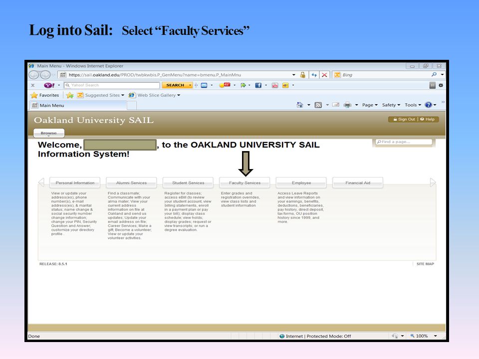 Log into Sail: Select Faculty Services